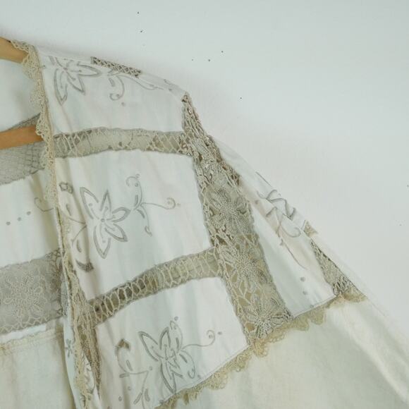 Embroidered Lace Kimono Topper Shabby Chic Artsy Romantic Linen ? Boho Coastal - Picture 11 of 15